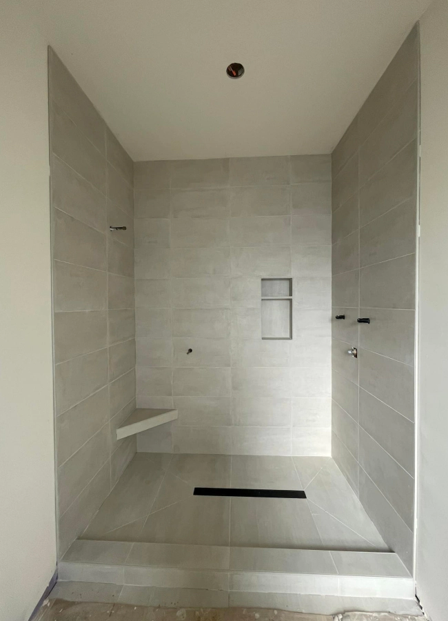 work in progress of bathroom tile work